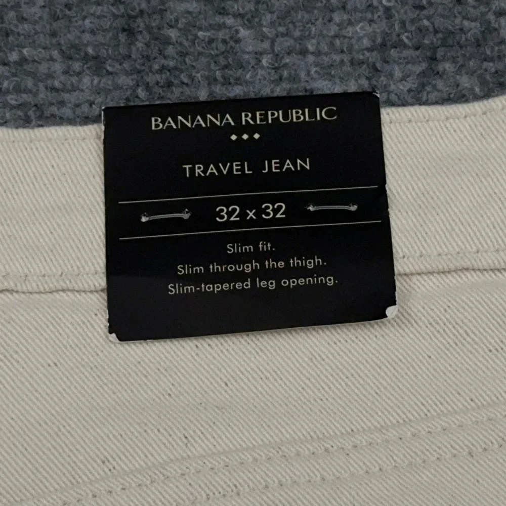 NEW Banana Republic Travel Jean Men 32x32 Ecru Slim Fit Tapered Stretch Speckled